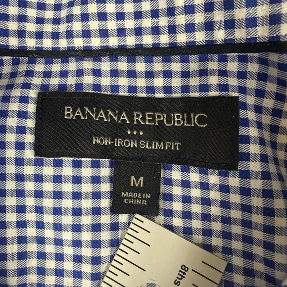 Banana Republic Non-Iron Slim Fit Dress Shirts Mens M Blue Pink Check Lot of 2 - Picture 8 of 15